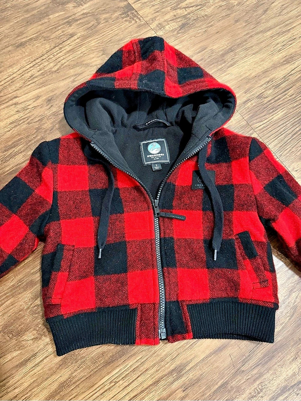 Swanndri Kids Red Black Plaid Hooded Jacket Size 2